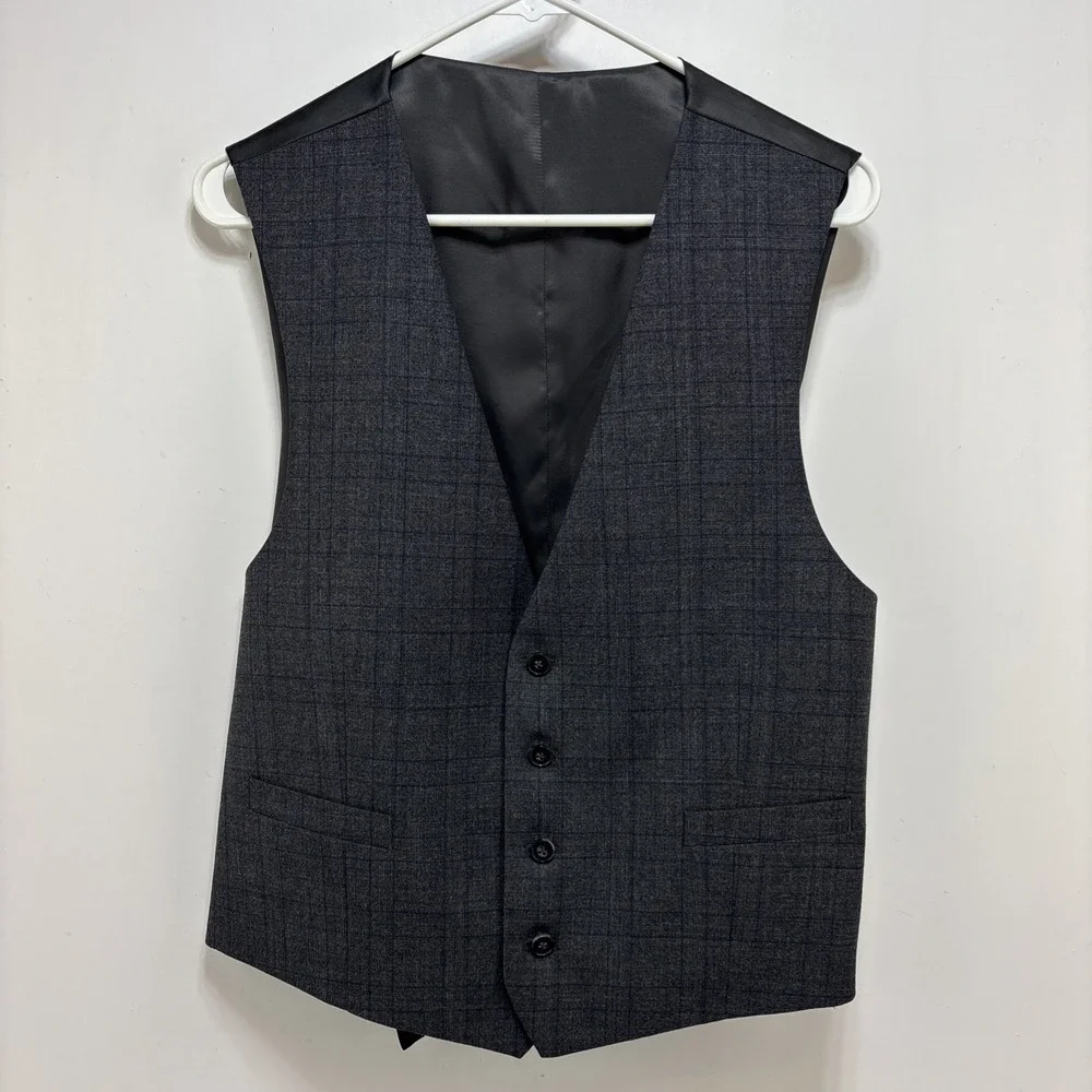 Calvin Klein Mens Extreme Slim‎ Fit Gray Plaid Vest And Blazer Jacket Size 42S